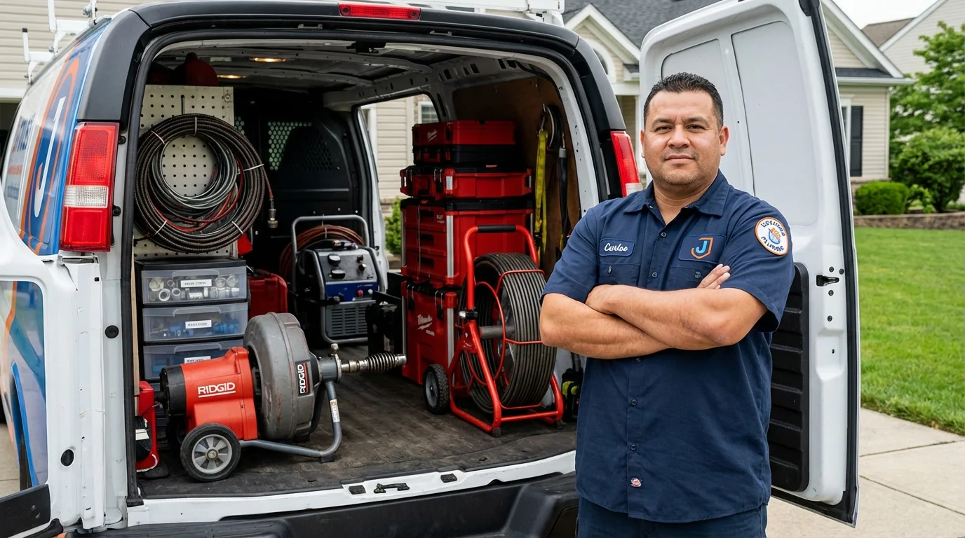 Professional drain cleaning equipment and Johns Plumbing LLC plumber in Lindsay