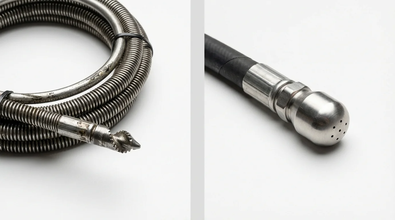 Drain snake cable and hydro jetting nozzle used for drain cleaning in Lindsay, TX