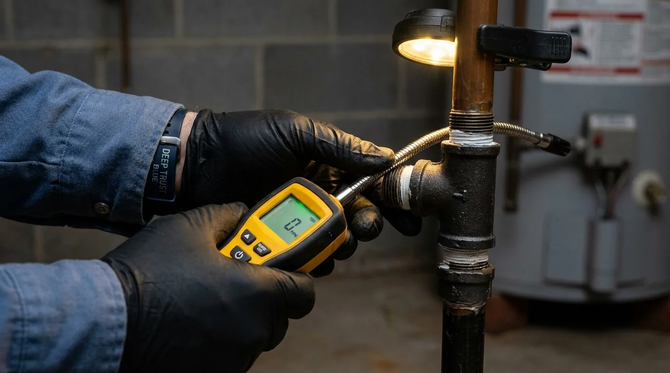 Gas leak detection with electronic sniffer by Johns Plumbing LLC in Lindsay
