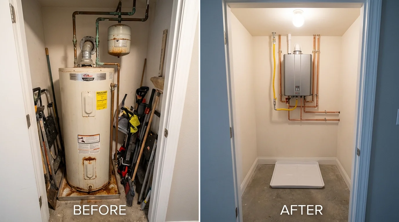 Tank water heater versus wall-mounted tankless unit comparison for Lindsay, TX homeowners