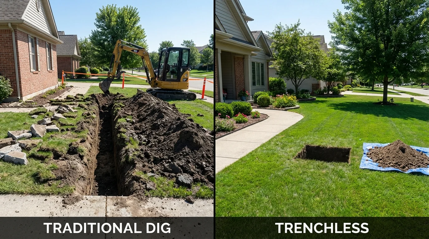 Trenchless sewer repair with minimal yard damage versus traditional excavation in Lindsay, TX